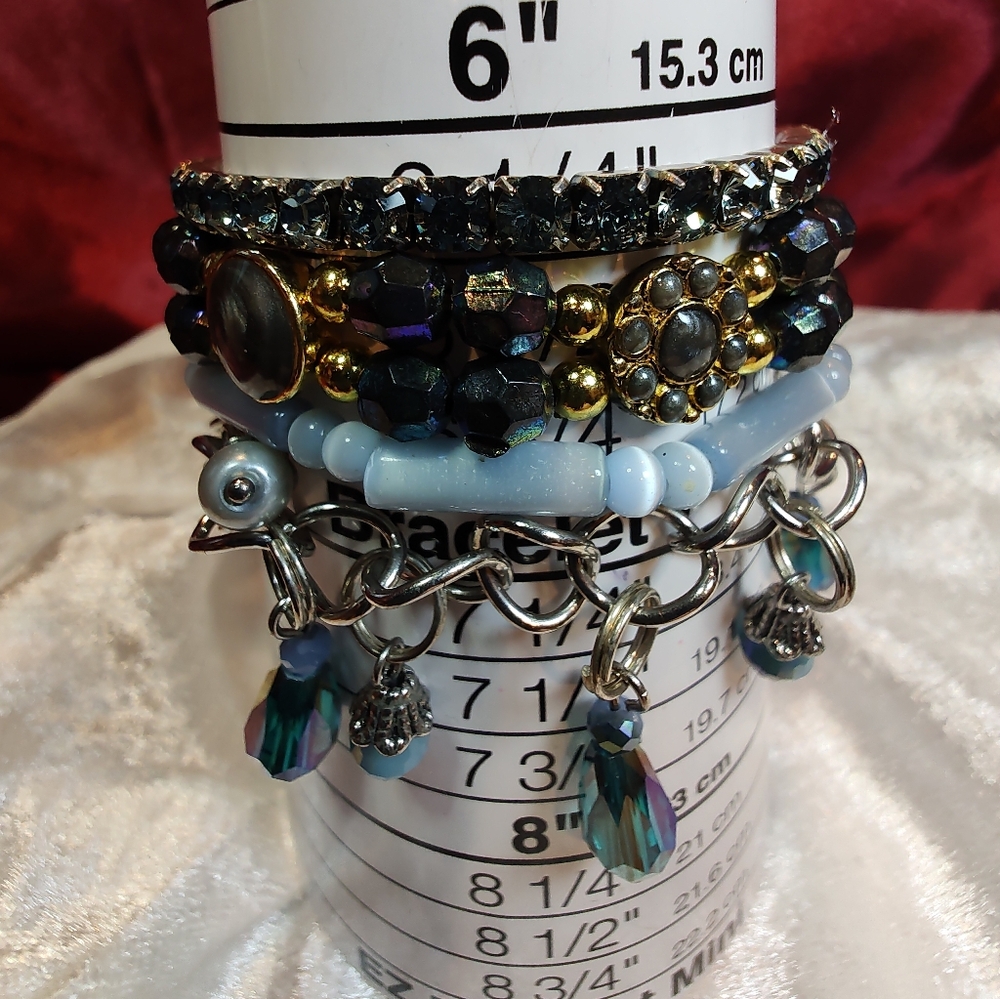 Bundle Of Beautiful Multi-Color Beaded Bracelet Set - AB Glass- Selenite